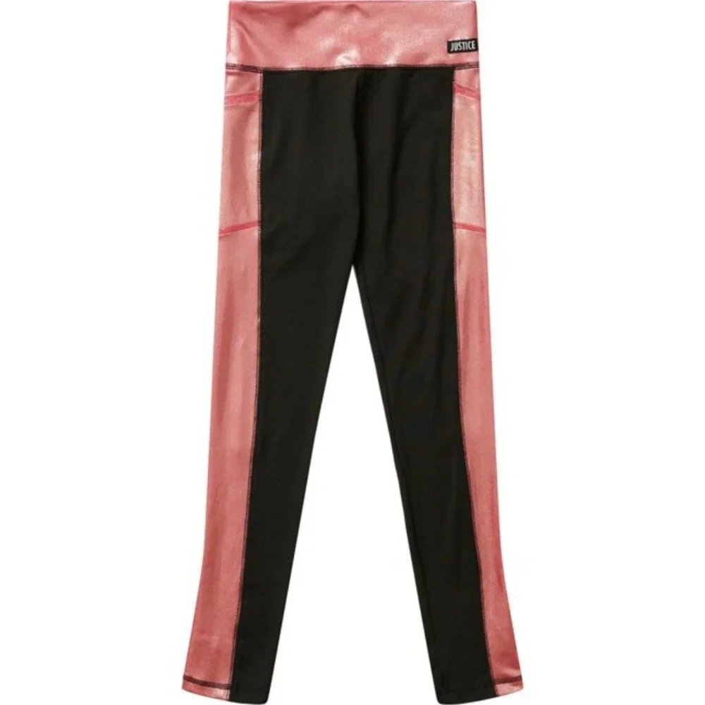 JUSTICE Side Shine Shiny Leggings GIRLS SIZE S 7-8 Black Pink NEW